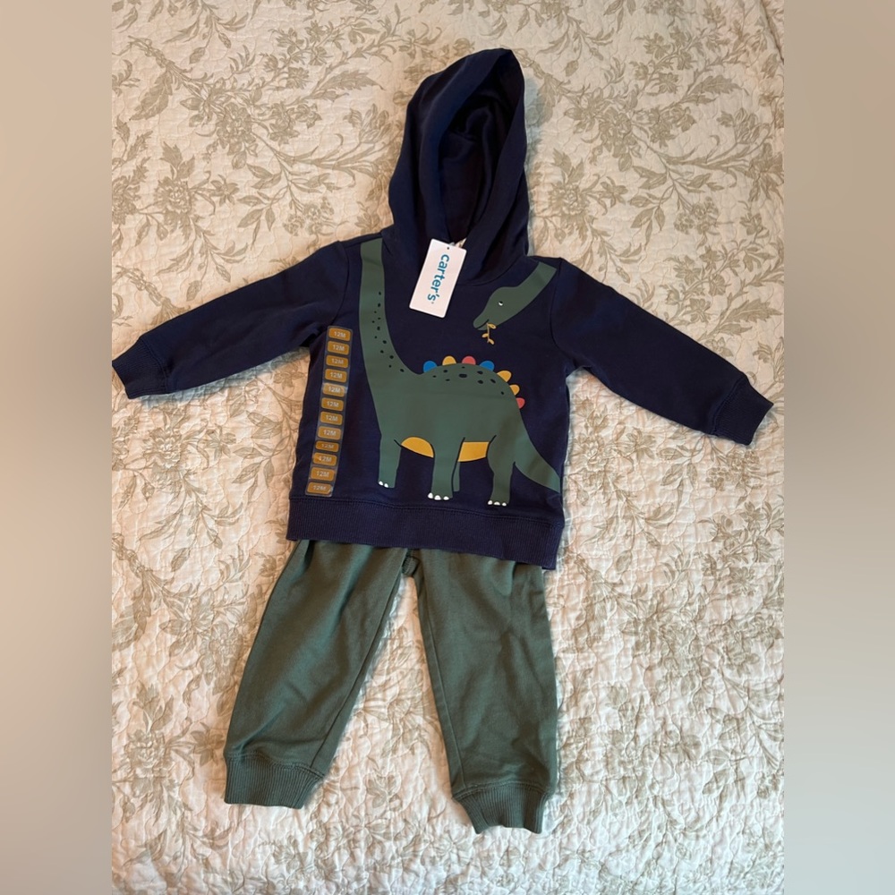 NWT Carters Boy Dinosaur Hoodie & Pants 12M